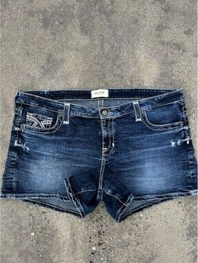 Big Star Maddie Blue Denim Shorts Embroidered Pockets Women's Size 36